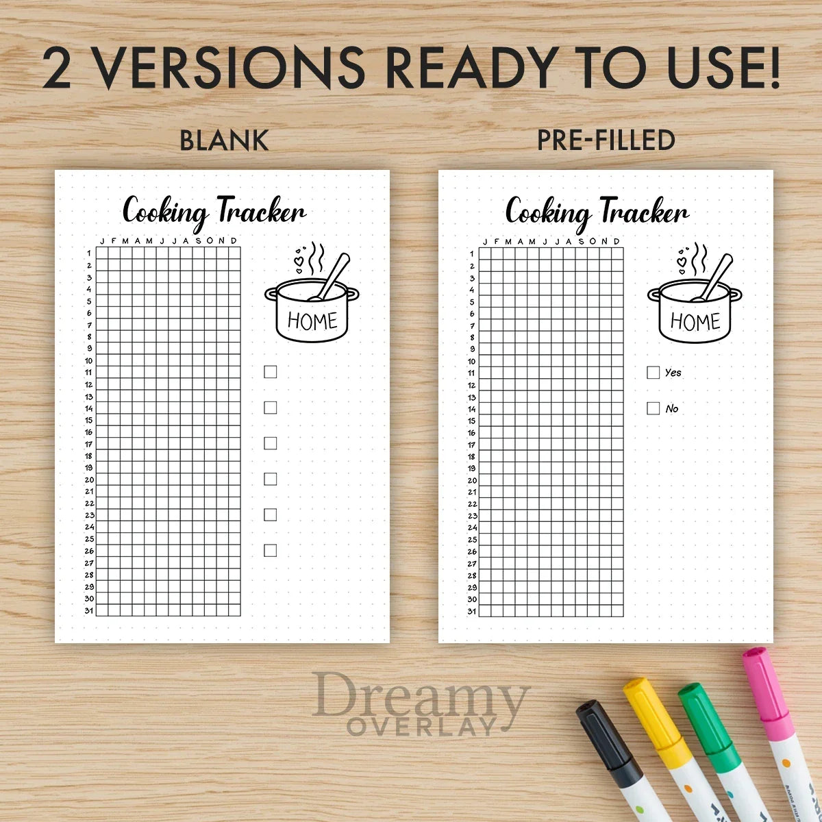 Printable cooking tracker journal page in A4, A5 and US Letter size