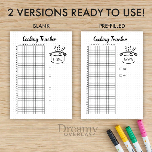 Printable cooking tracker journal page in A4, A5 and US Letter size