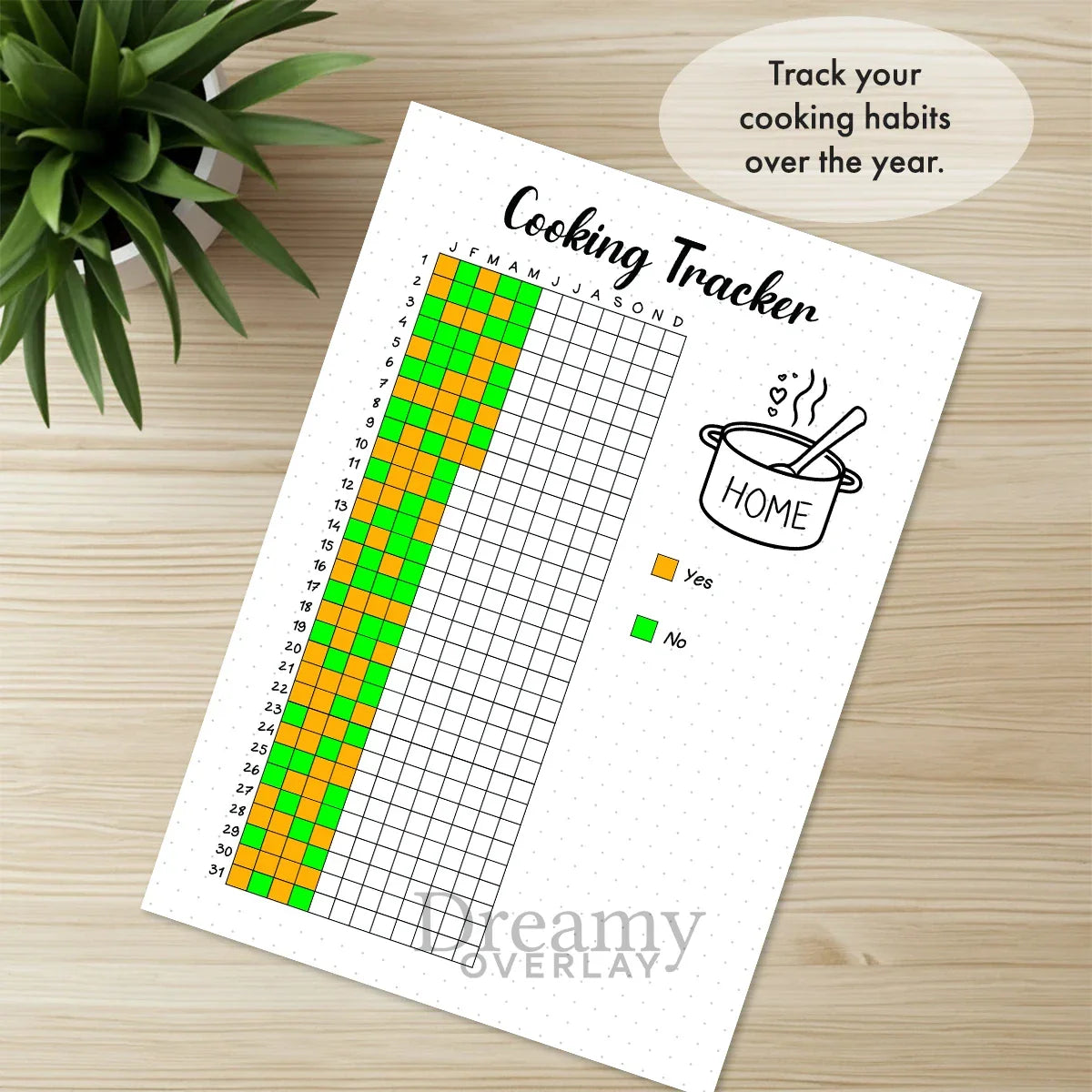 Printable cooking tracker journal page in A4, A5 and US Letter size