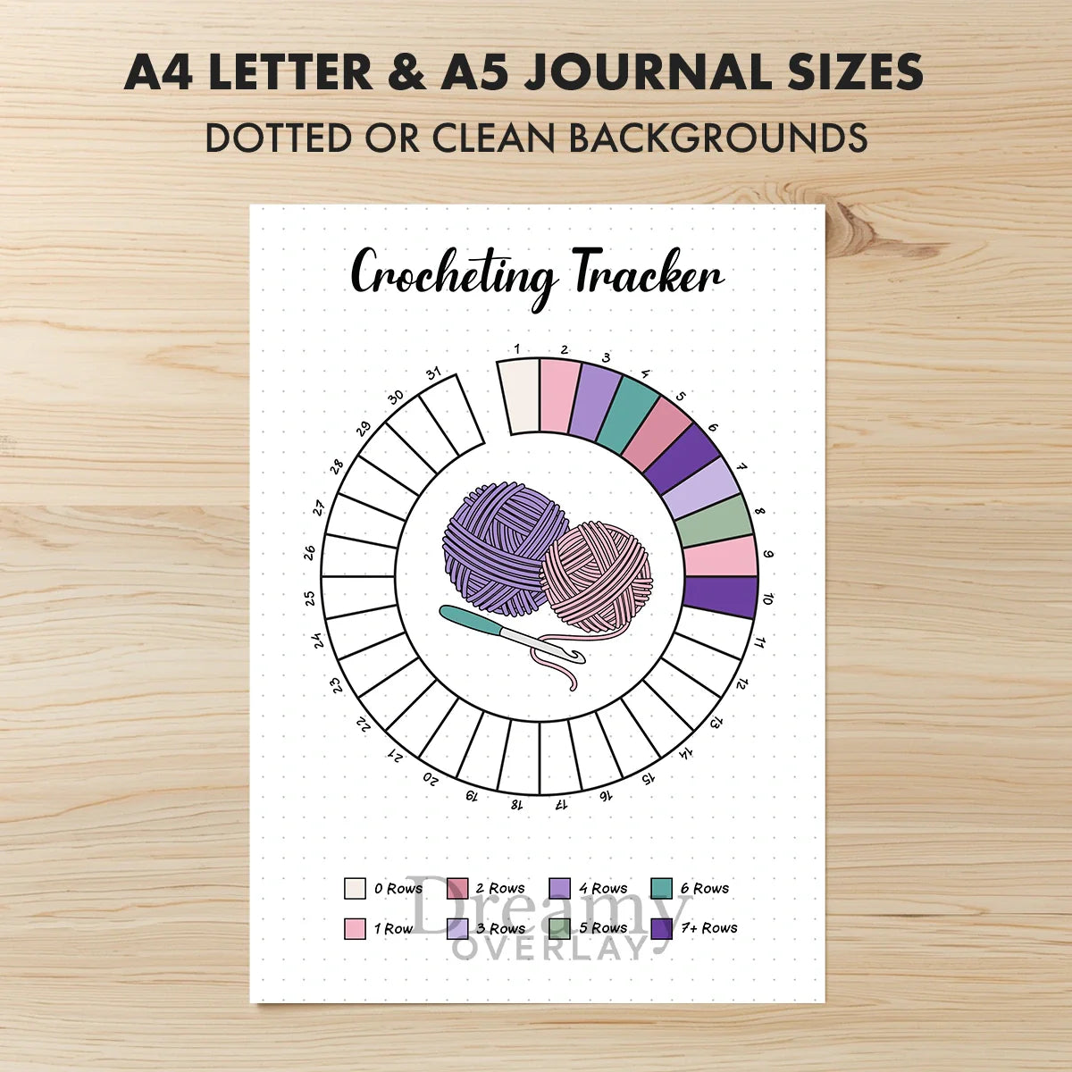Printable crocheting tracker monthly printable journal page in A4, A5 and US Letter size