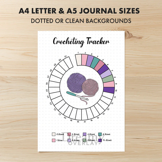 Printable crocheting tracker monthly printable journal page in A4, A5 and US Letter size