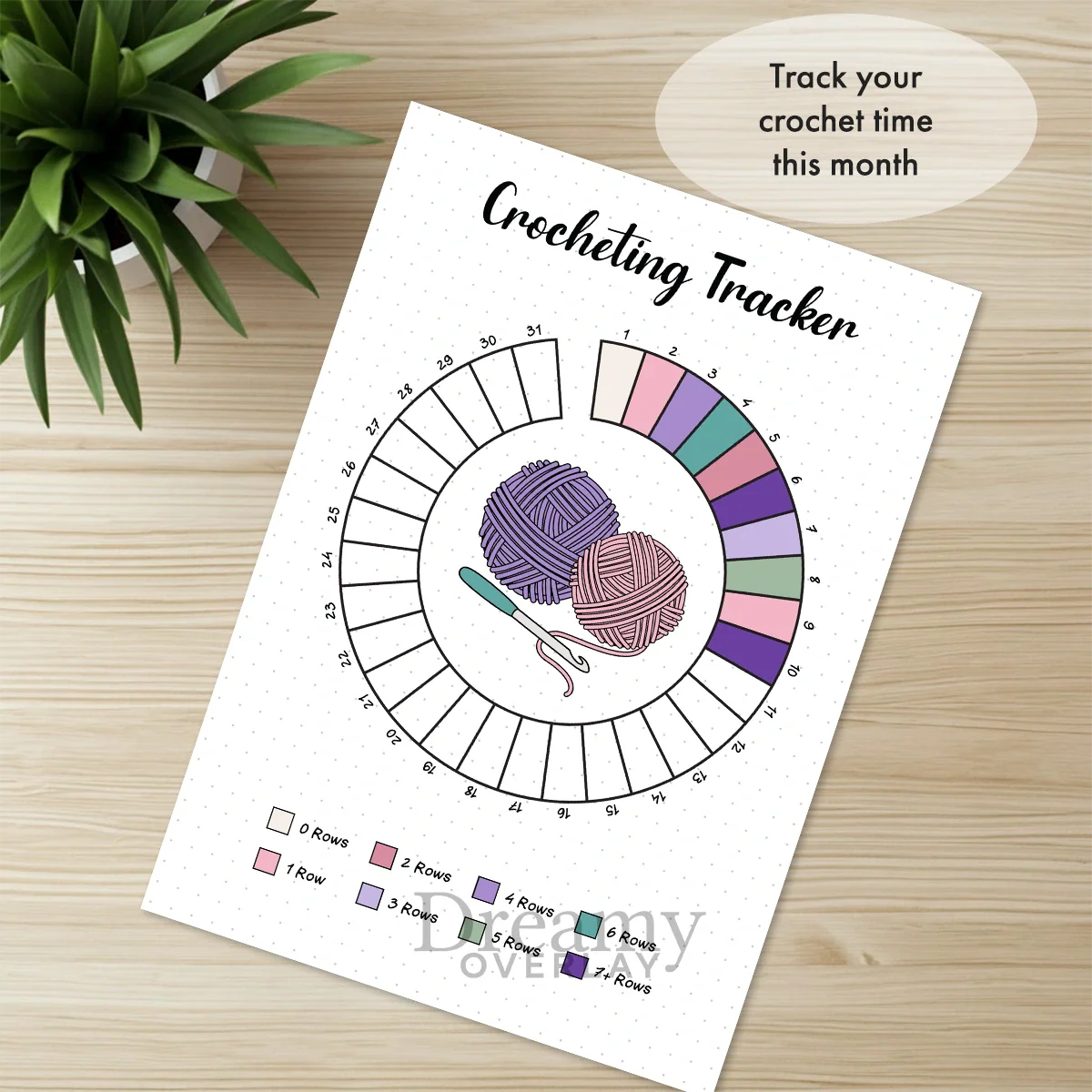 Printable crocheting tracker monthly printable journal page in A4, A5 and US Letter size