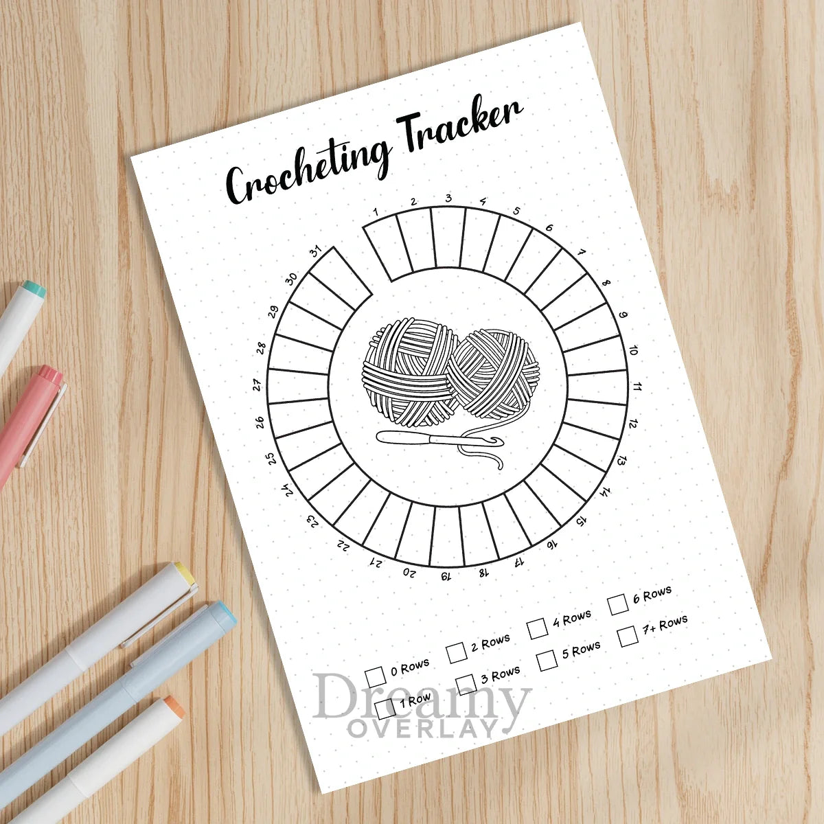 Printable crocheting tracker monthly printable journal page in A4, A5 and US Letter size