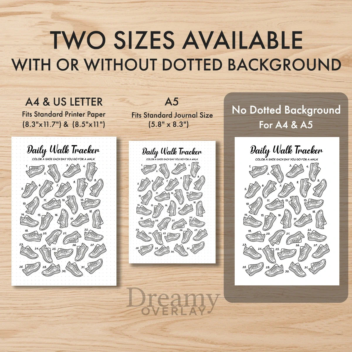 Printable daily walk tracker monthly printable journal page in A4, A5 and US Letter size