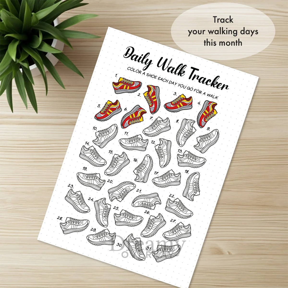 Printable daily walk tracker monthly printable journal page in A4, A5 and US Letter size