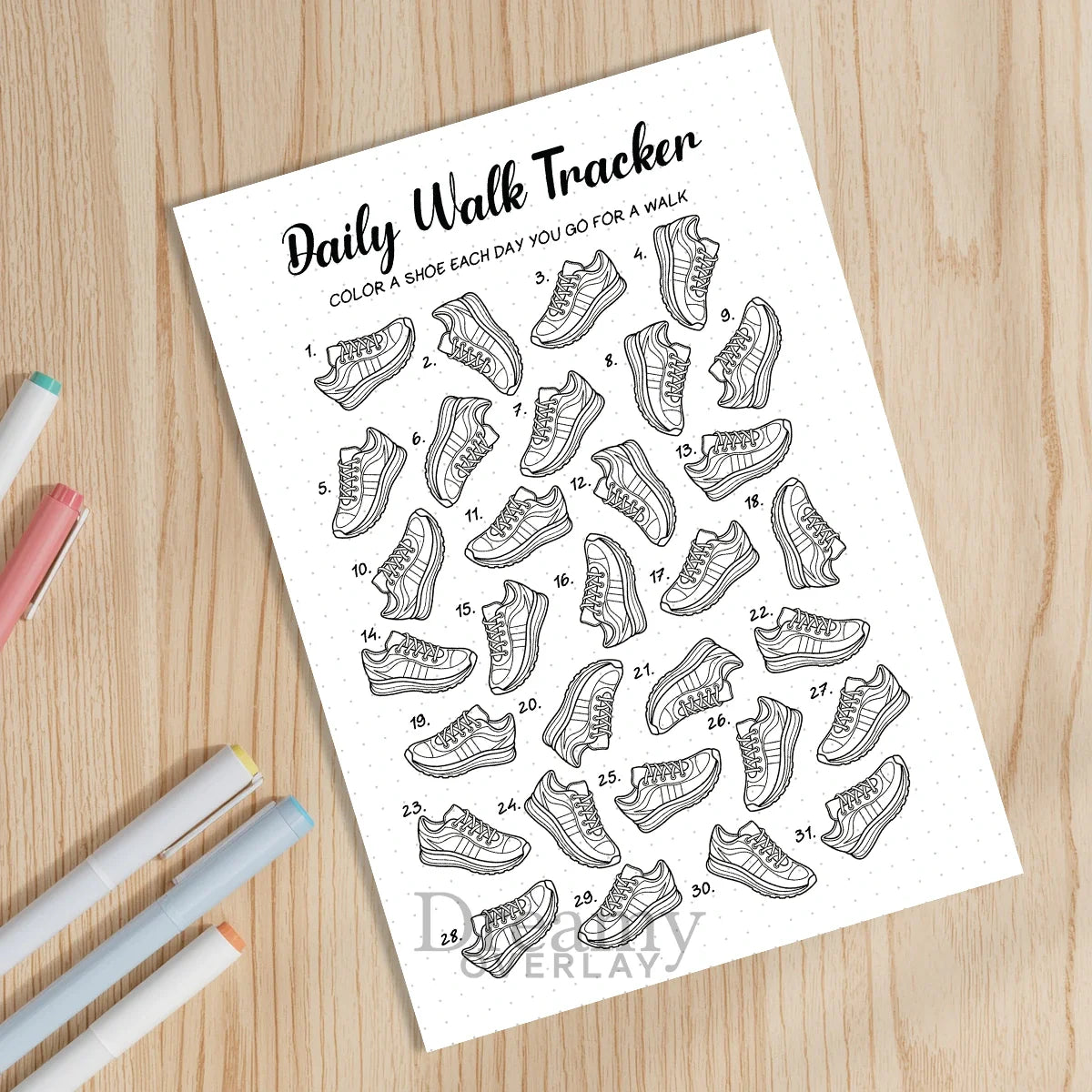 Printable daily walk tracker monthly printable journal page in A4, A5 and US Letter size