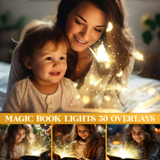 Magic Light Overlays for Photoshop - Book Glow & Enchanted Sparkle Effects - Instant Digital Download