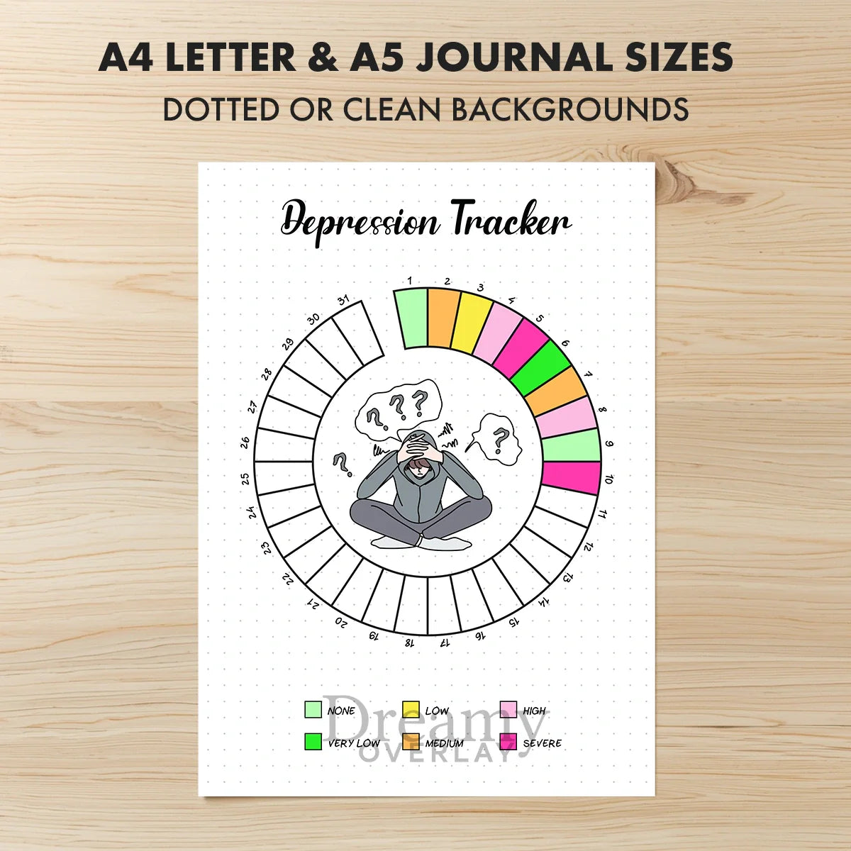 Printable depression tracker monthly printable journal page in A4, A5 and US Letter size