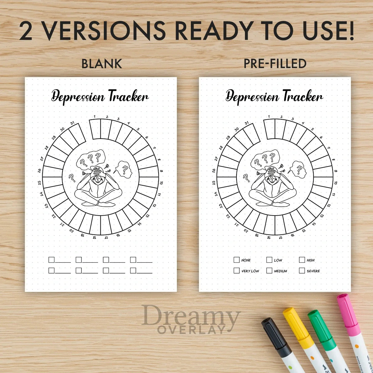 Printable depression tracker monthly printable journal page in A4, A5 and US Letter size
