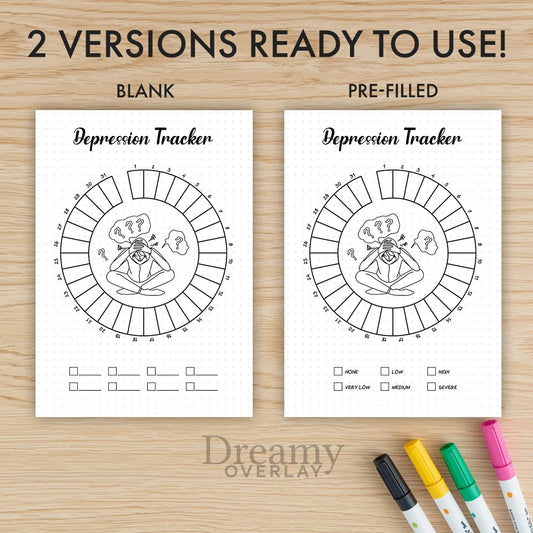 Printable depression tracker monthly printable journal page in A4, A5 and US Letter size