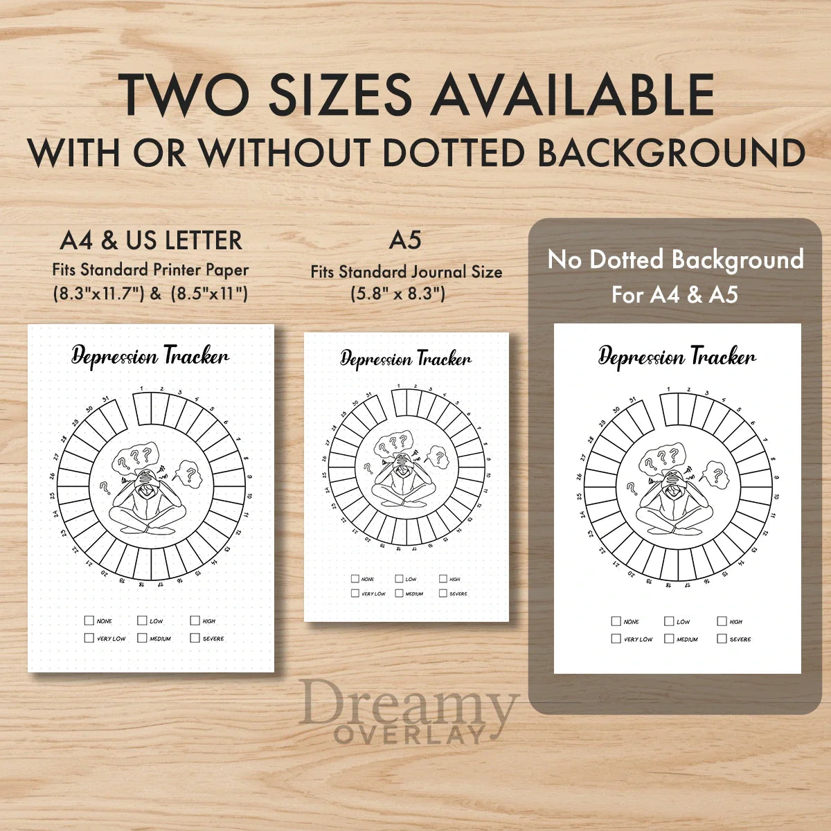 Printable depression tracker monthly printable journal page in A4, A5 and US Letter size