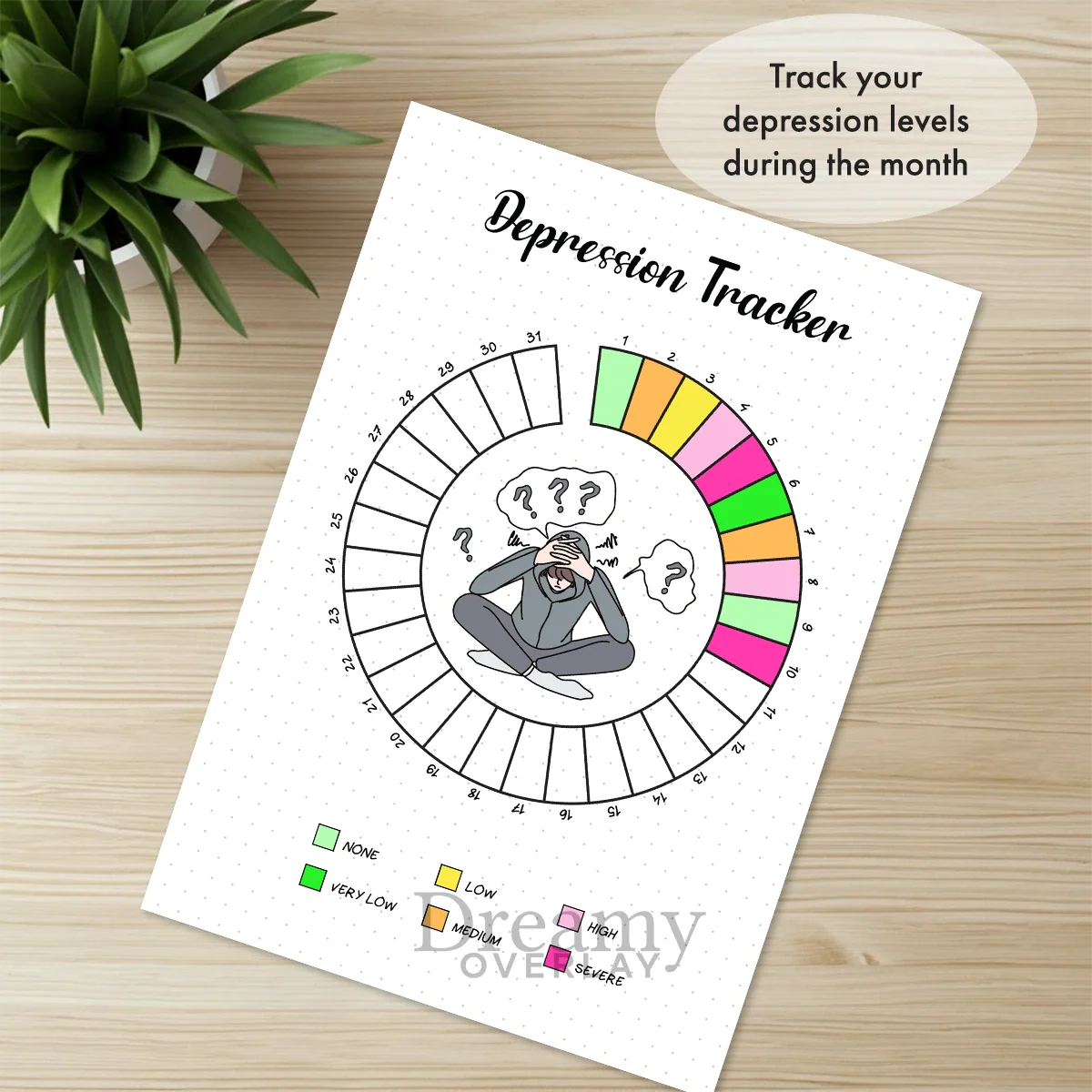 Printable depression tracker monthly printable journal page in A4, A5 and US Letter size