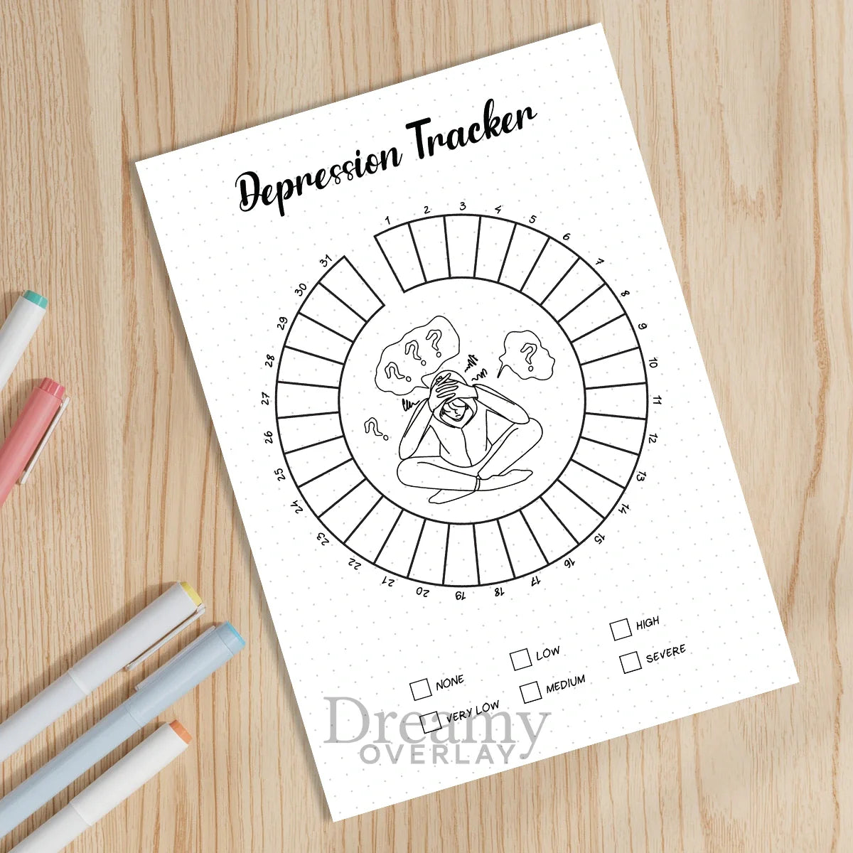 Printable depression tracker monthly printable journal page in A4, A5 and US Letter size