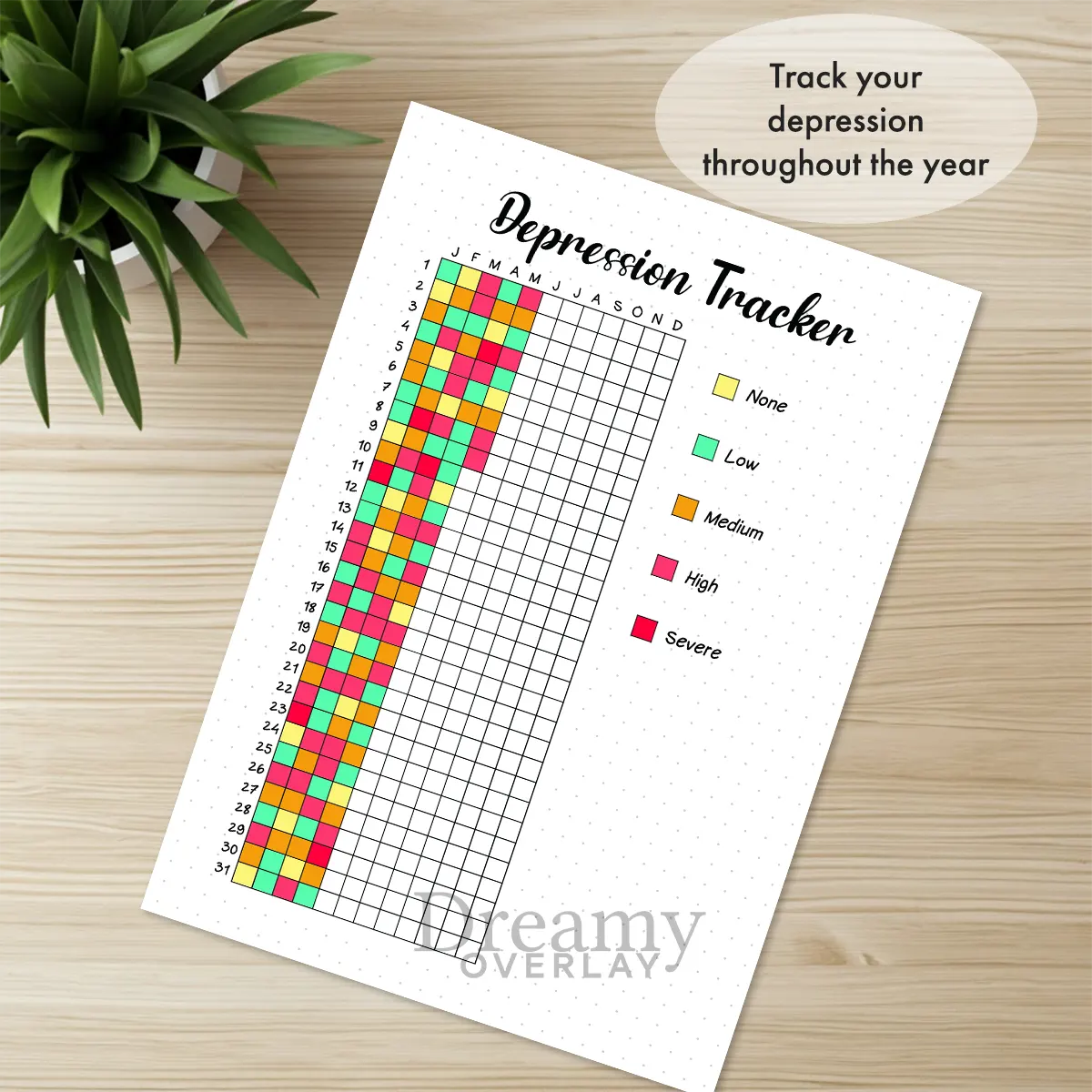 Printable depression tracker printable journal page in A4, A5 and US Letter size