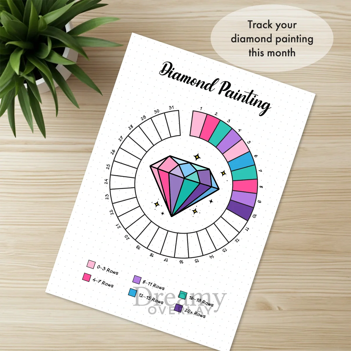 Printable diamond painting tracker monthly printable journal page in A4, A5 and US Letter size