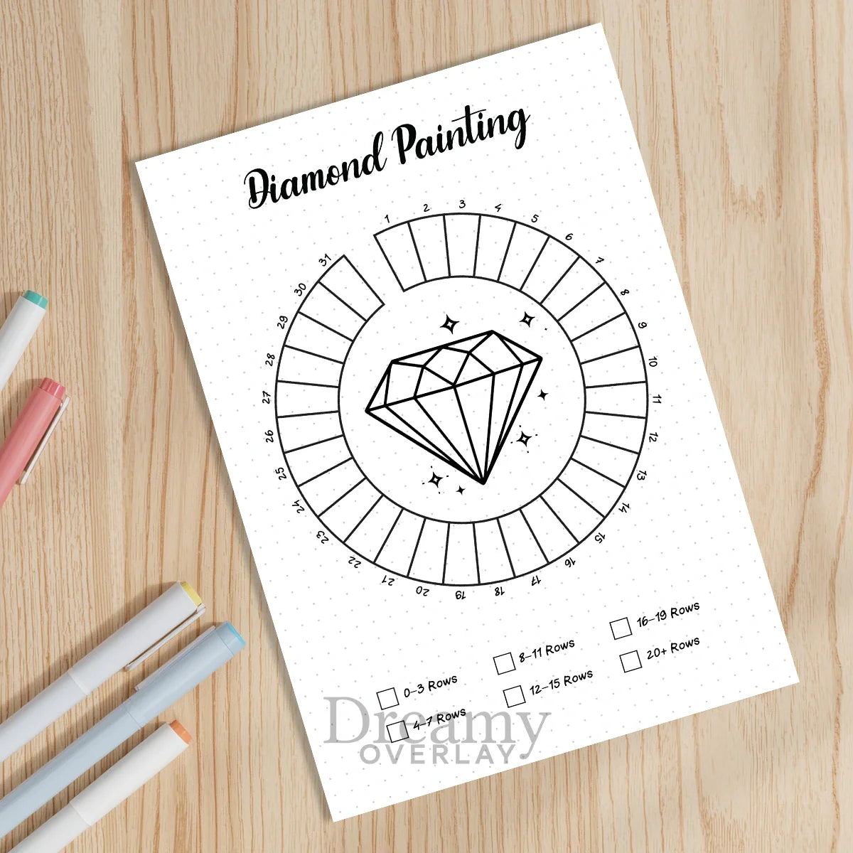 Printable diamond painting tracker monthly printable journal page in A4, A5 and US Letter size
