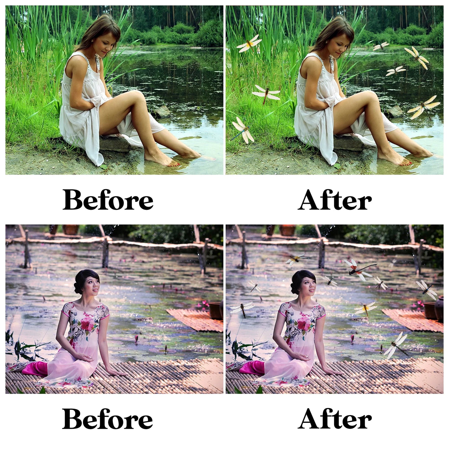 Dragonfly Overlays for Photoshop - Realistic Wings and Magical Garden Effects