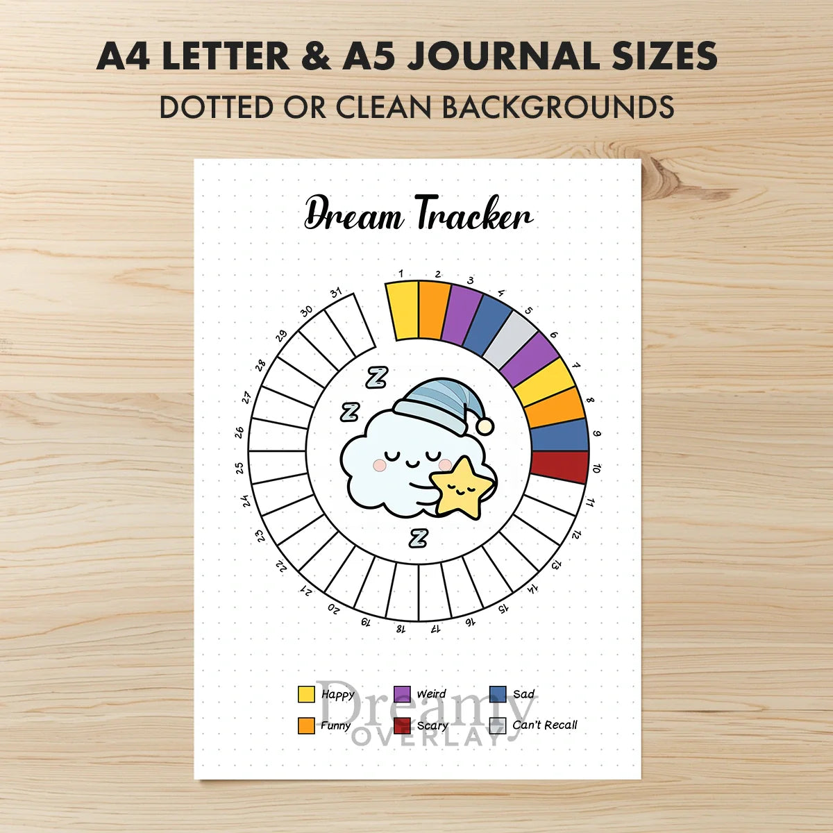 Printable dream tracker monthly printable journal page in A4, A5 and US Letter size
