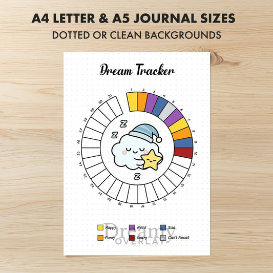 Printable dream tracker monthly printable journal page in A4, A5 and US Letter size