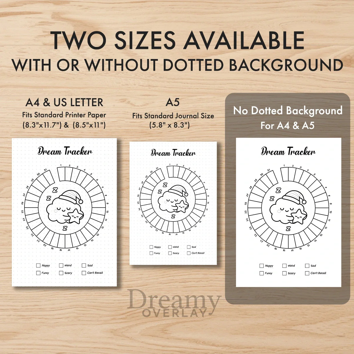 Printable dream tracker monthly printable journal page in A4, A5 and US Letter size