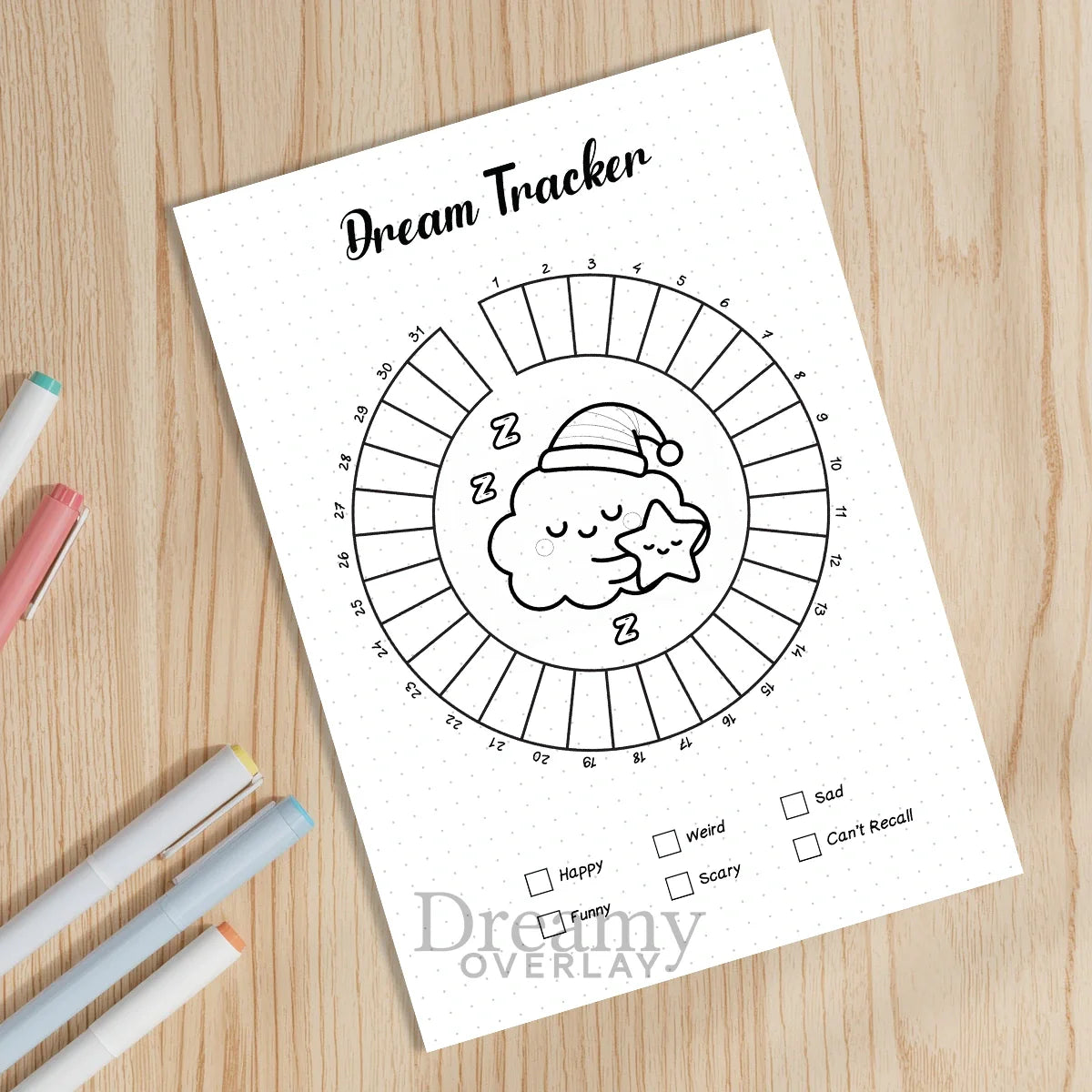 Printable dream tracker monthly printable journal page in A4, A5 and US Letter size