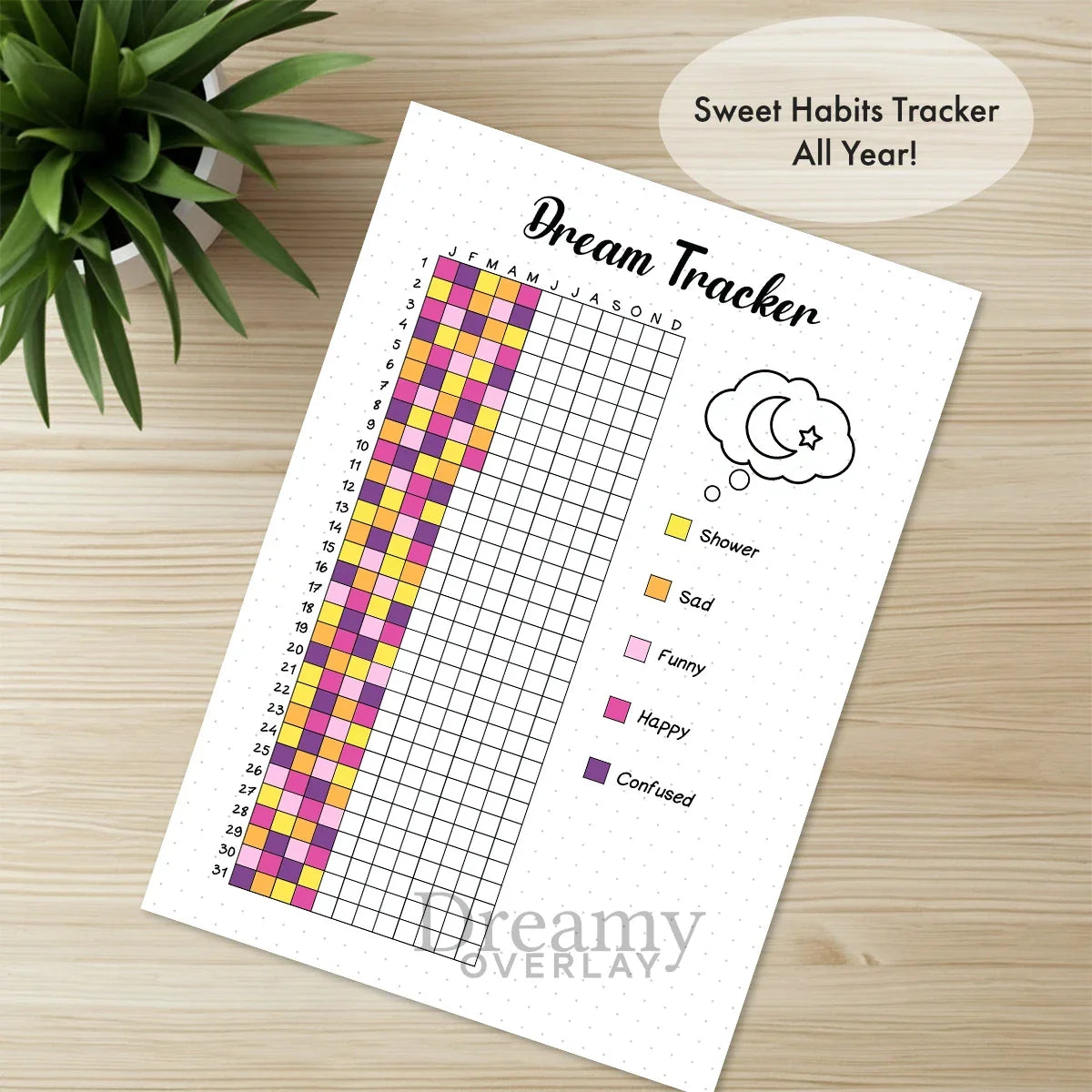 Printable dream tracker journal page in A4, A5 and US Letter size