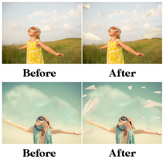 Paper Airplane Overlays for Photoshop - Flying Kids & Nostalgic Effects - Instant Digital Download