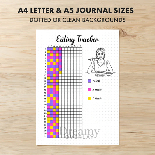 Printable eating tracker printable journal page in A4, A5 and US Letter size