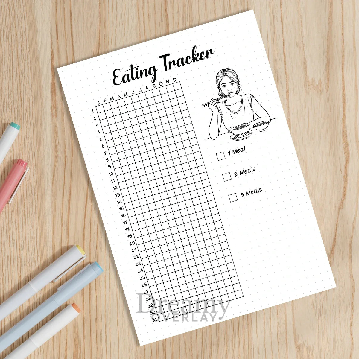 Printable eating tracker printable journal page in A4, A5 and US Letter size