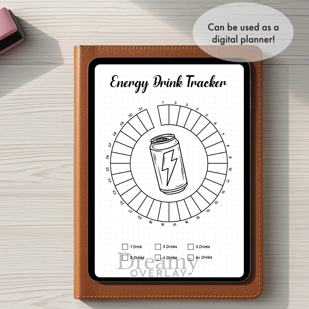 Printable energy drink tracker monthly printable journal page in A4, A5 and US Letter size