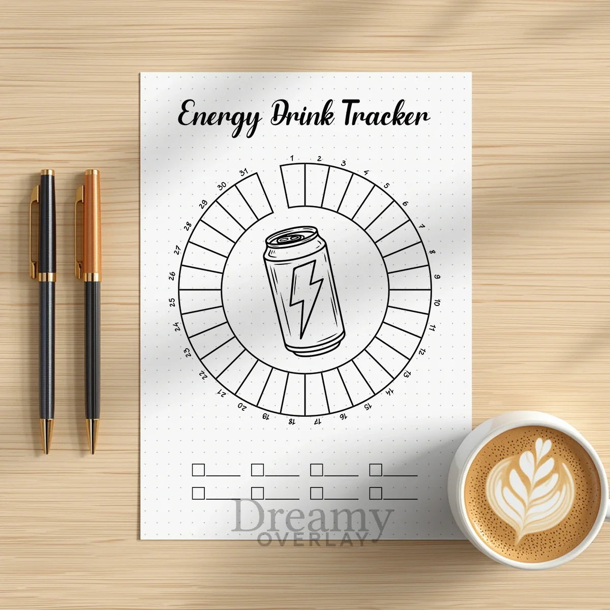 Printable energy drink tracker monthly printable journal page in A4, A5 and US Letter size