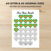 Printable exercise hearts fitness tracker monthly printable journal page in A4, A5 and US Letter size