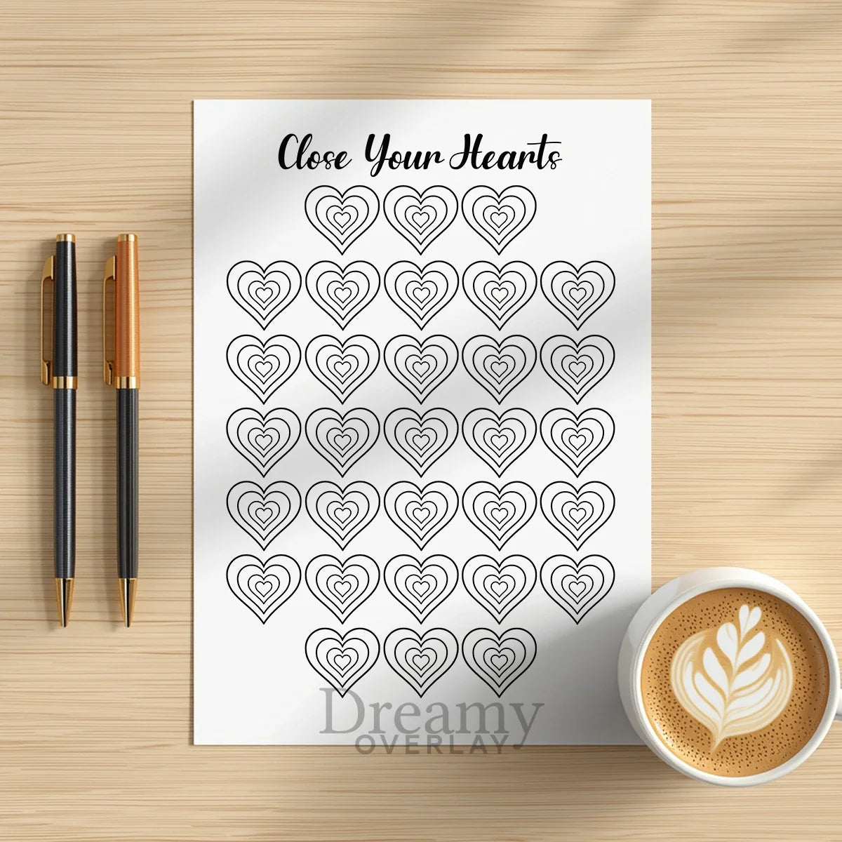 Printable exercise hearts fitness tracker monthly printable journal page in A4, A5 and US Letter size