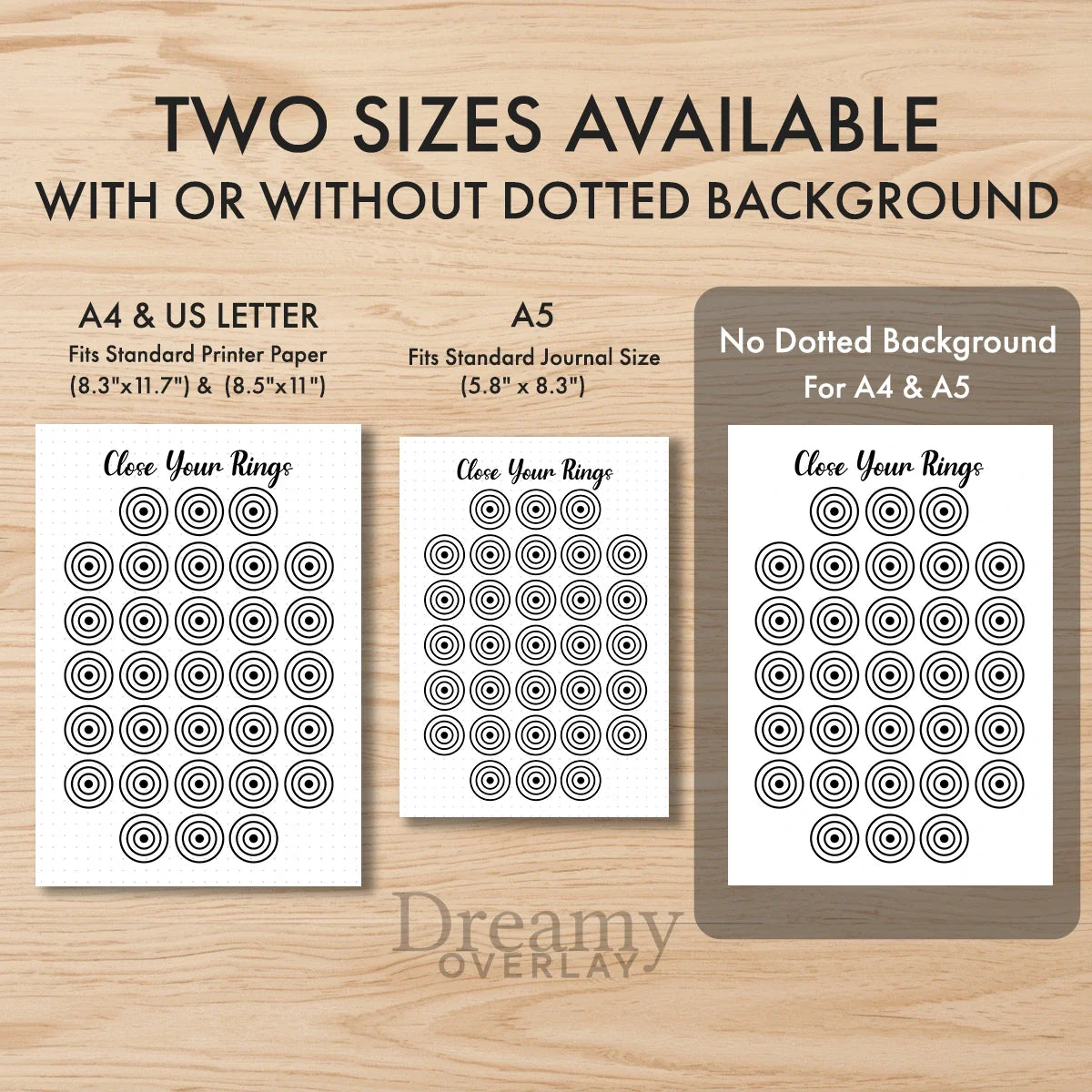 Printable exercise rings fitness tracker monthly printable journal page in A4, A5 and US Letter size