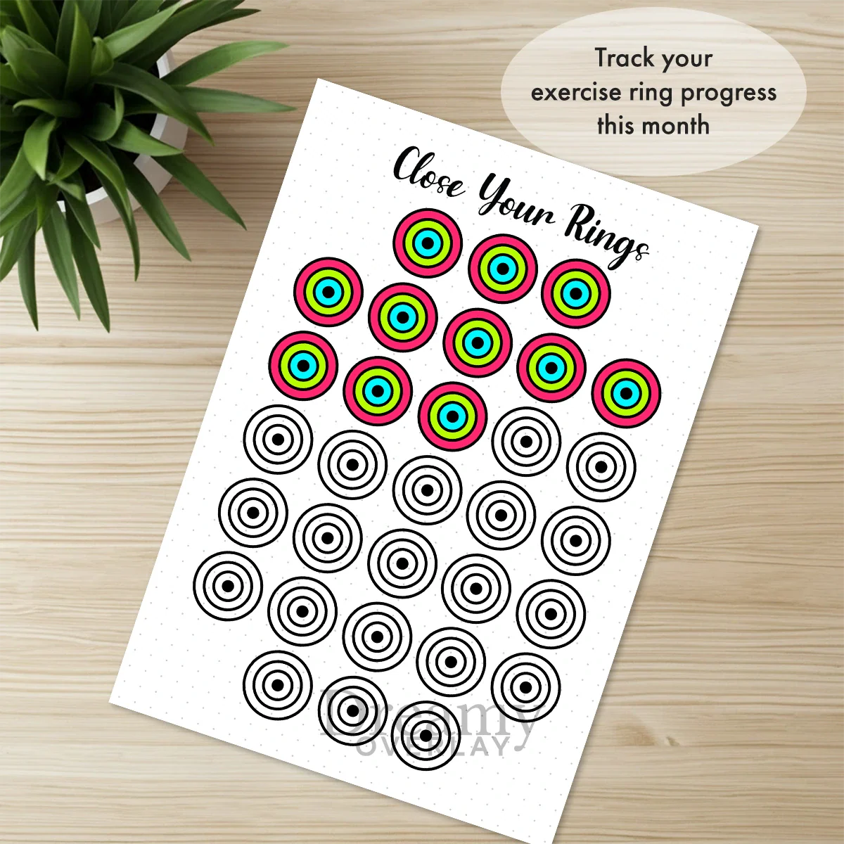 Printable exercise rings fitness tracker monthly printable journal page in A4, A5 and US Letter size