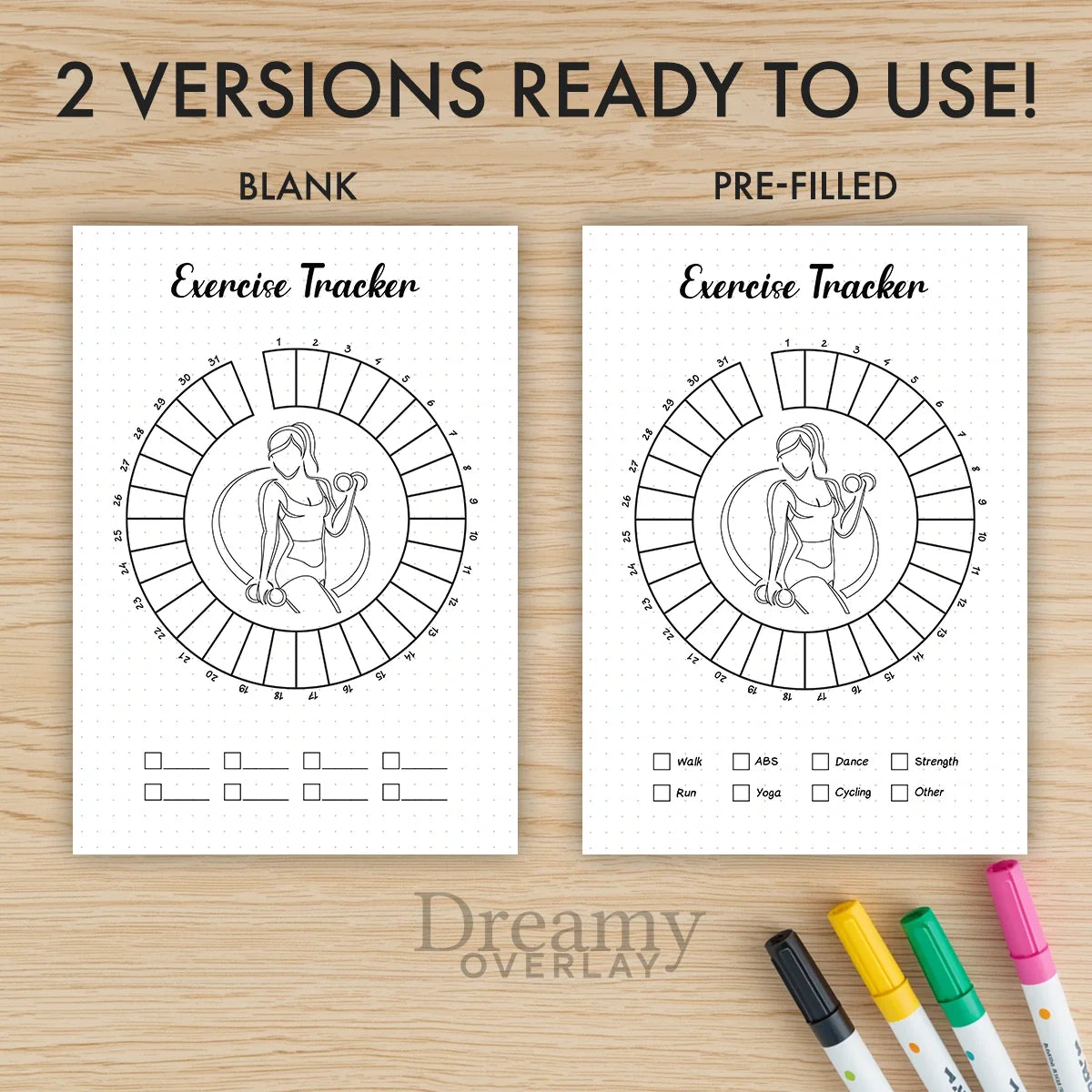 Printable exercise tracker monthly printable journal page in A4, A5 and US Letter size
