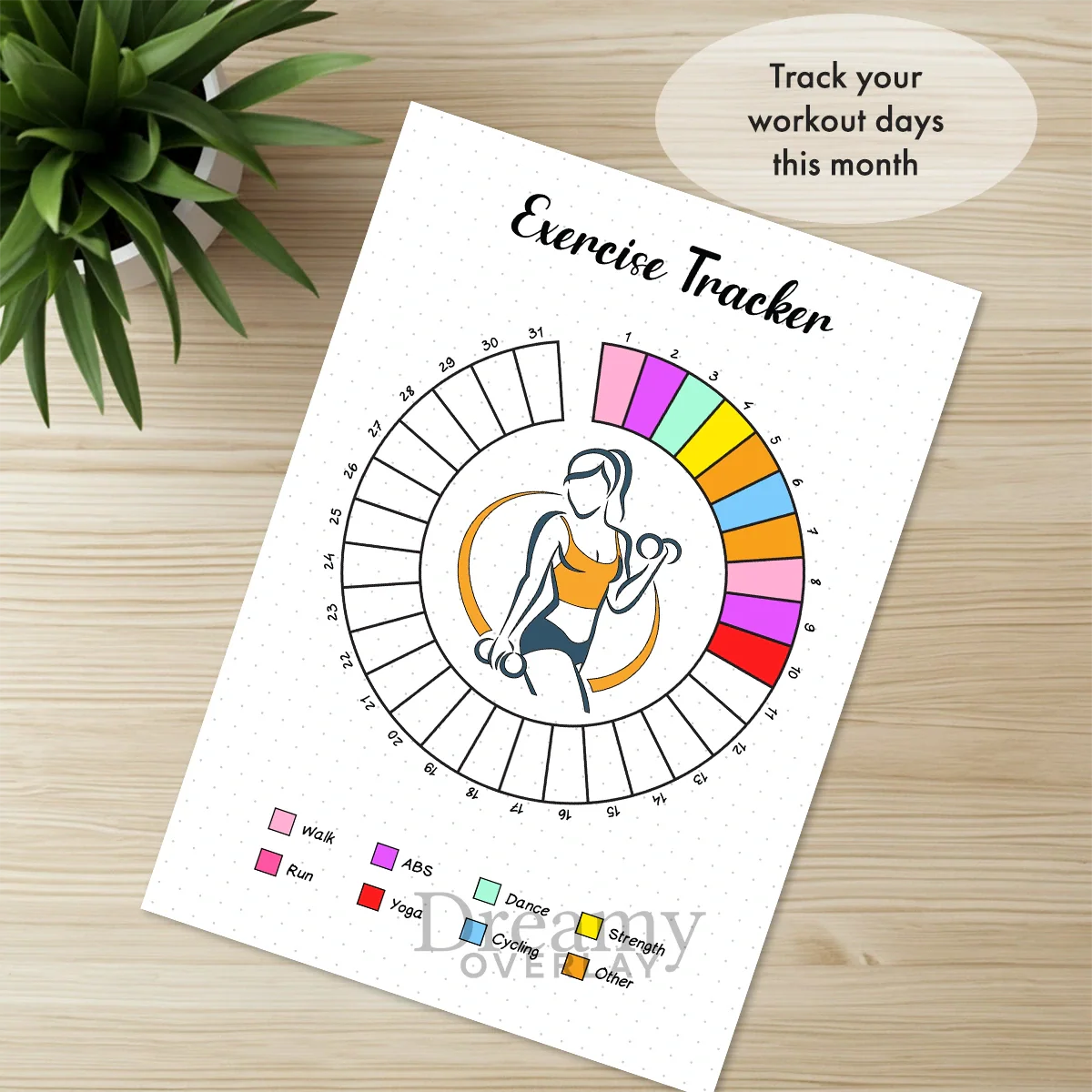 Printable exercise tracker monthly printable journal page in A4, A5 and US Letter size