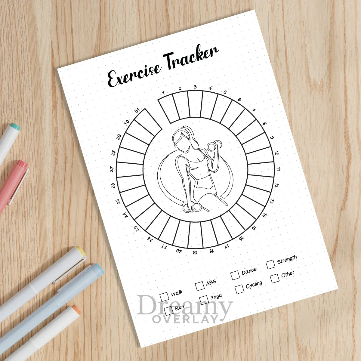 Printable exercise tracker monthly printable journal page in A4, A5 and US Letter size