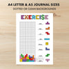 Printable exercising tracker journal page in A4, A5 and US Letter size