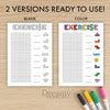 Printable exercising tracker journal page in A4, A5 and US Letter size