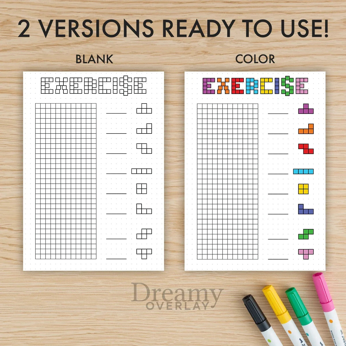 Printable exercising tracker journal page in A4, A5 and US Letter size