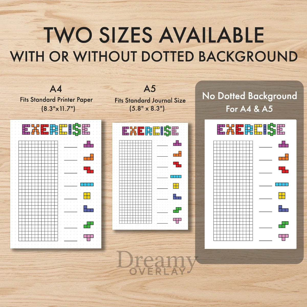 Printable exercising tracker journal page in A4, A5 and US Letter size