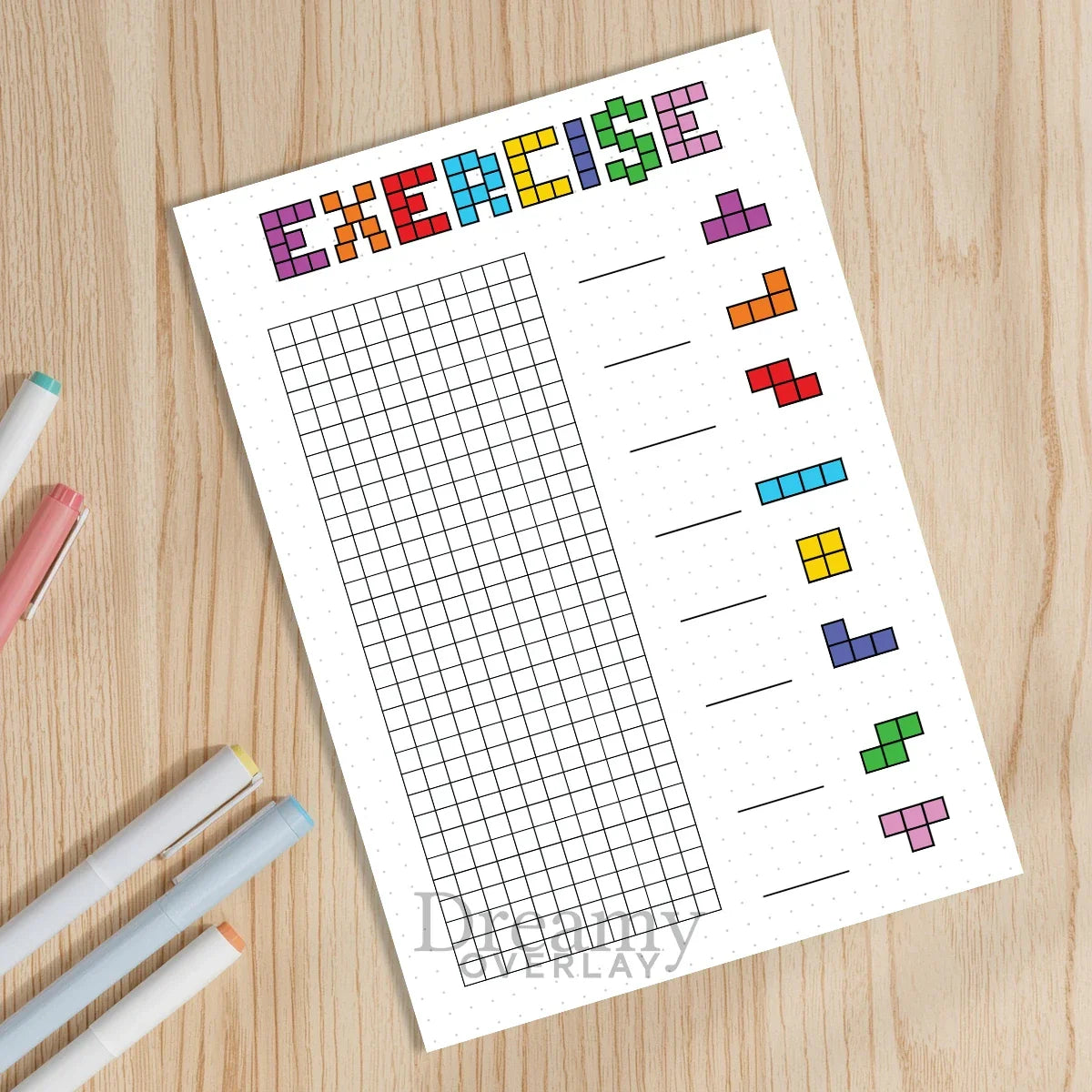 Printable exercising tracker journal page in A4, A5 and US Letter size