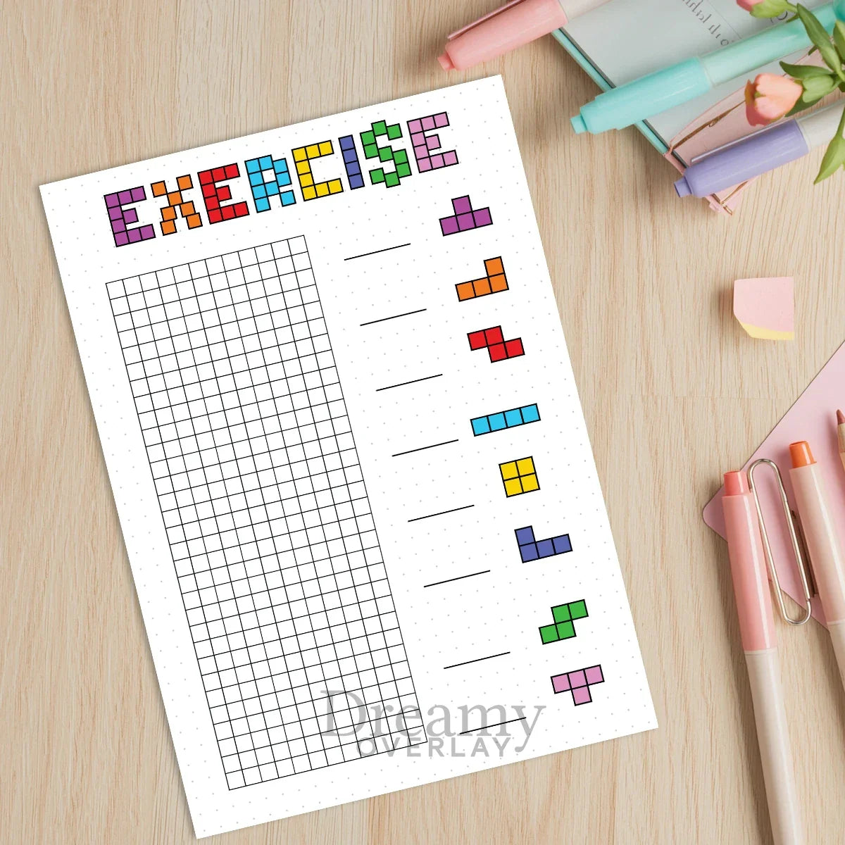 Printable exercising tracker journal page in A4, A5 and US Letter size