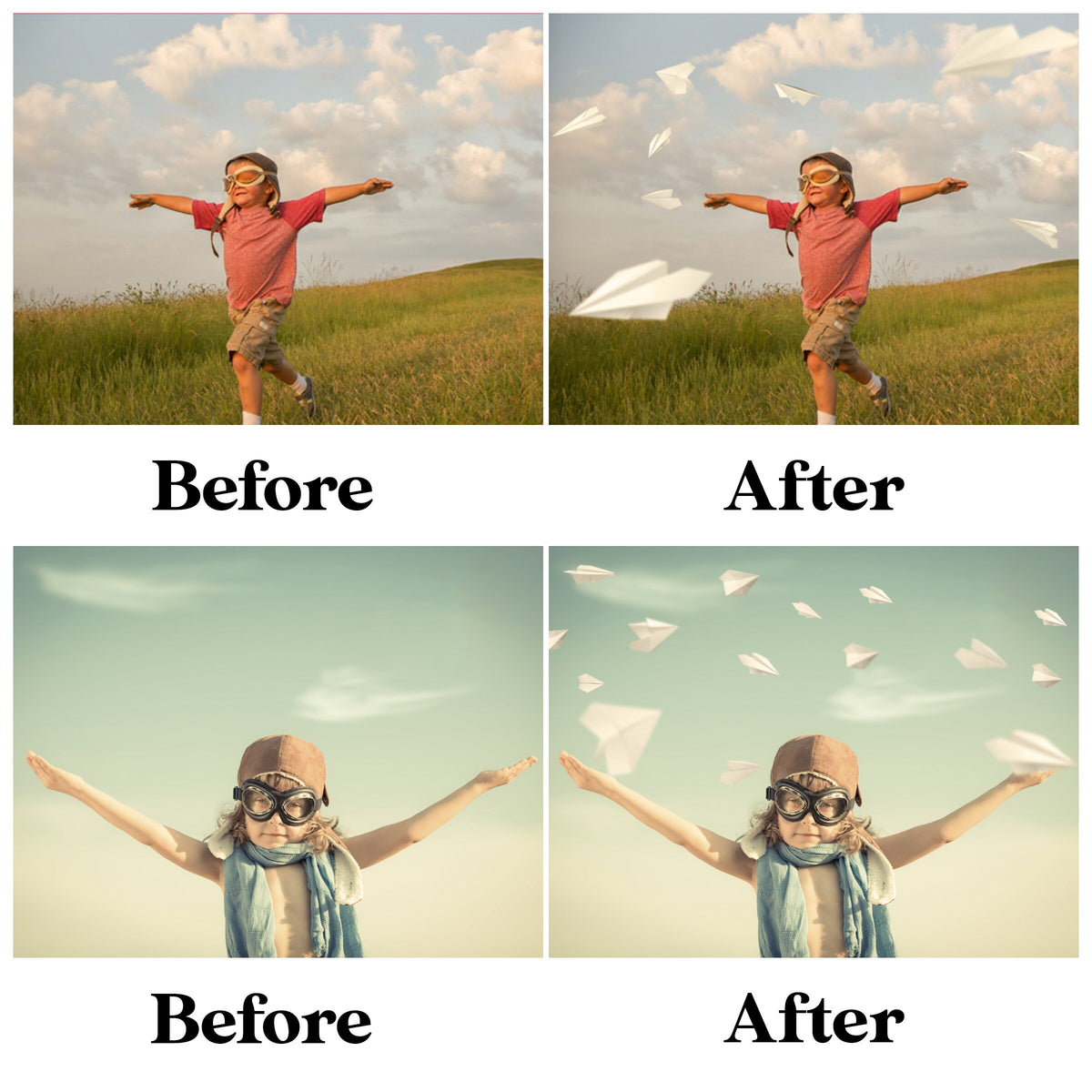 Paper Airplane Overlays for Photoshop - Flying Kids & Nostalgic Effects - Instant Digital Download