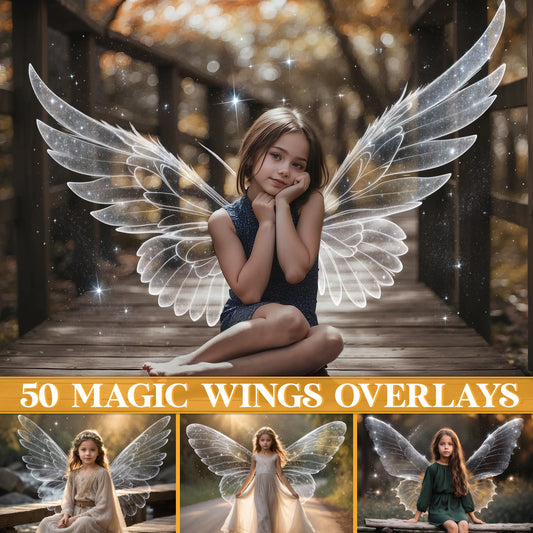 Fairy Wings Overlays for Photoshop - Sparkly Transparent PNG
