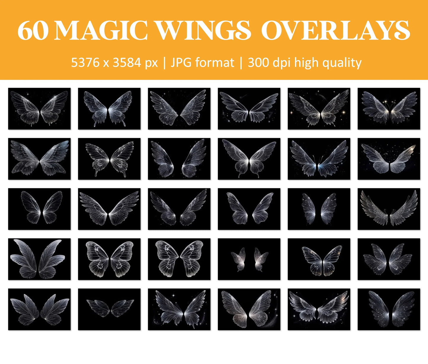 Fairy Wings Overlays for Photoshop - Sparkly Transparent PNG