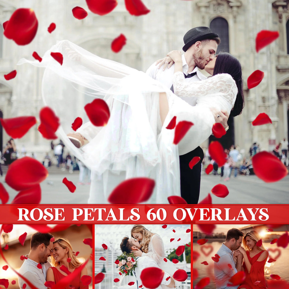 Falling Rose Petals Overlay for Photoshop - Valentine's Wedding Effects