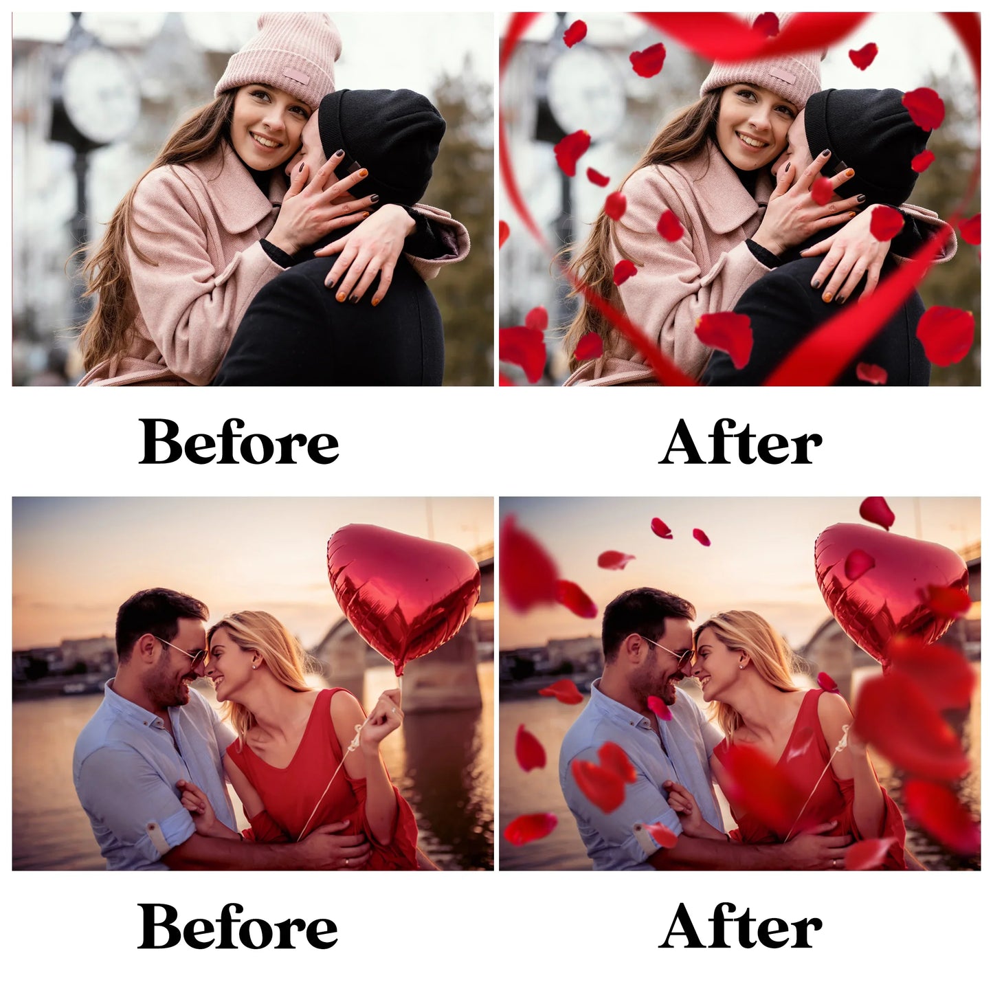 Falling Rose Petals Overlay for Photoshop - Valentine's Wedding Effects