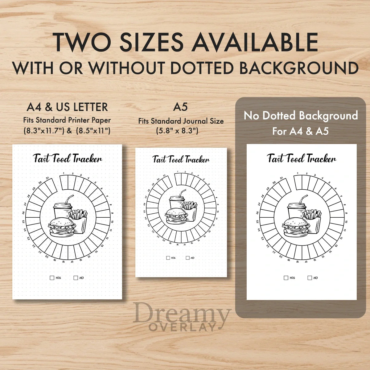 Printable fast food tracker monthly printable journal page in A4, A5 and US Letter size